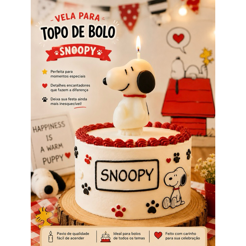 Vela para Topo de Bolo Snoopy | Vela Decorativa de Aniversário