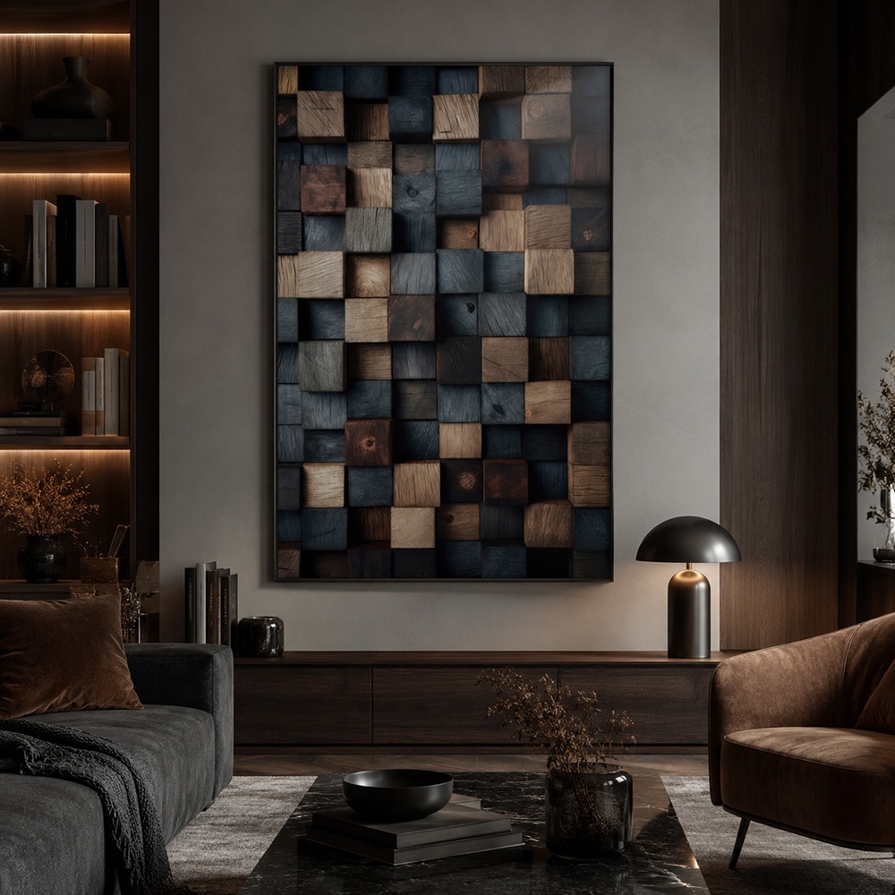 Quadro Decorativo Mosaico de Cores e Texturas Com Moldura Para Sala Quarto e Esc