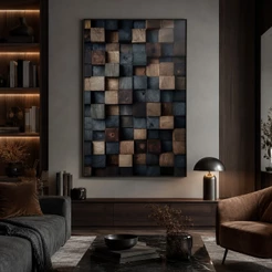 Quadro Decorativo Mosaico de Cores e Texturas Com Moldura Para Sala Quarto e Escritorio