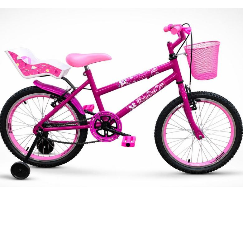 Bicicleta Infantil Aro 20 Feminina Com Cadeirinha De Boneca Cestinha e Rodinhas