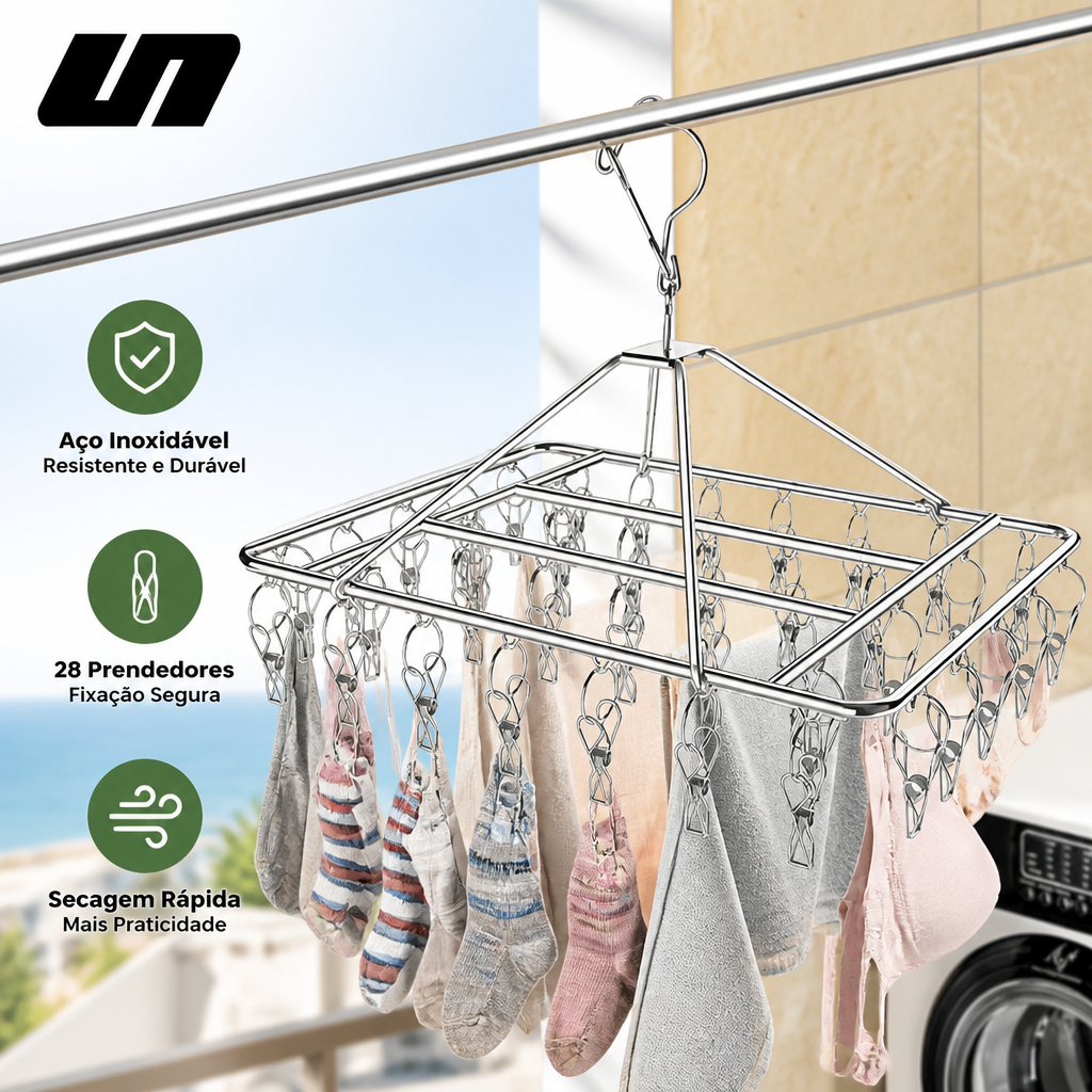 Varal 40 Prendedores Roupa Íntima Calcinha Meia Cueca Reforçado Inox 8/10/20/60 Prendedores