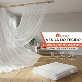 Tecido Voal Branco 6m x 3m 100% Poliéster - Tecido para Cortinas e Decoração
