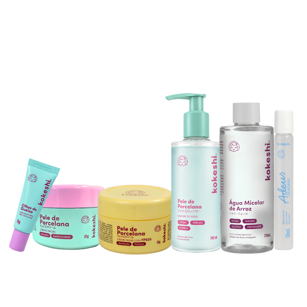 Kit Skincare Completo Pele de Porcelana 6 Itens Kokeshi