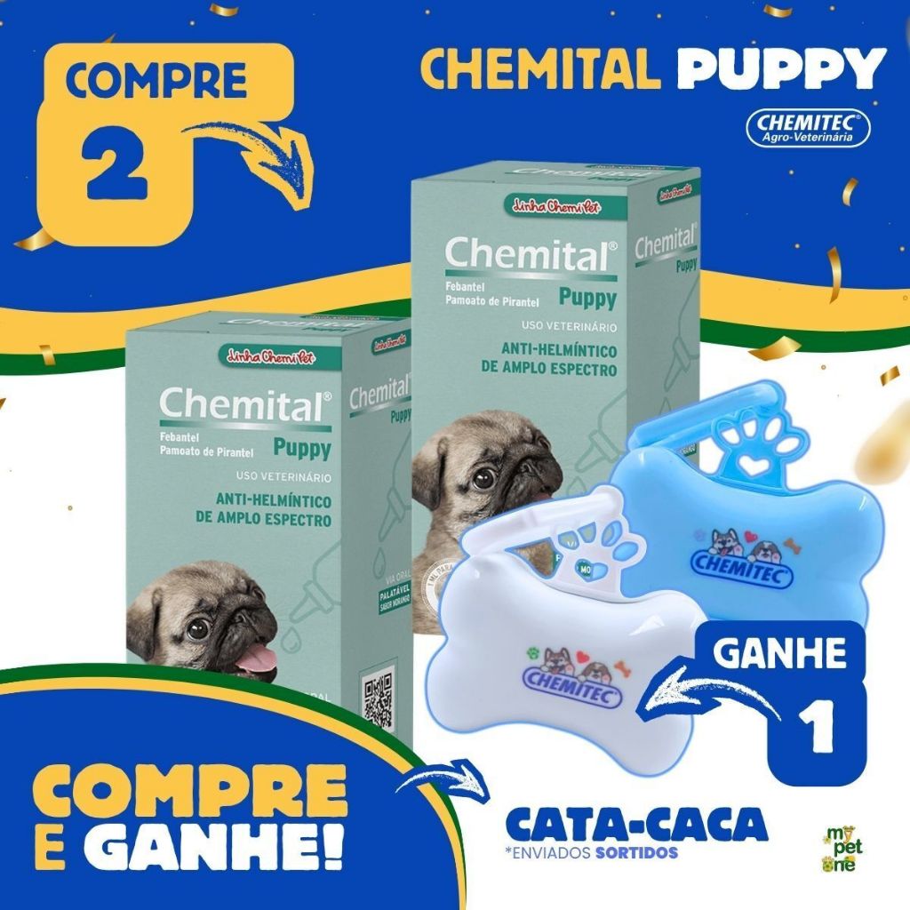 Kit 2 Vermífugo Filhotes Chemitec Chemital Puppy para Cães 20 mL + Brinde Cata C