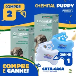 Kit 2 Vermífugo Filhotes Chemitec Chemital Puppy para Cães 20 mL + Brinde Cata Caca Ossinho