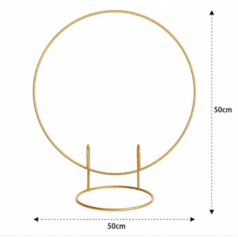 Arco Redondo Decorativo de Mesa 50x50 cm – Suporte Metálico Dourado para Decoração de Festas