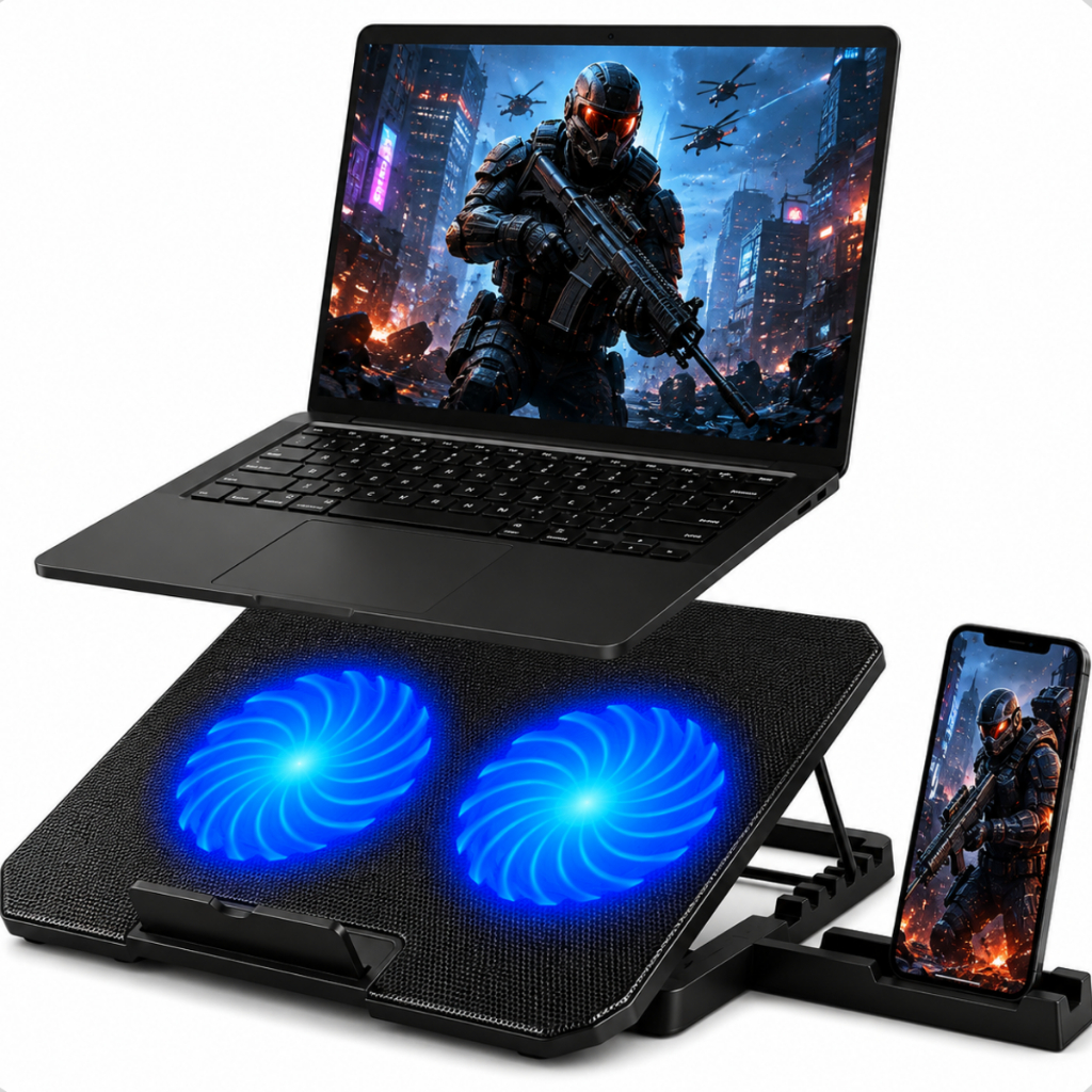 Suporte Para Notebook Com 2 Coolers Ventoinhas Fans Potentes Base Refrigerada Laptop