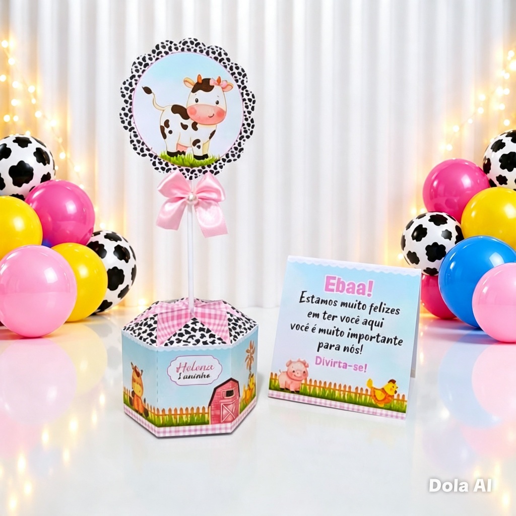 Centro de mesa Fazendinha Rosa Plaquinha  Arranjo de mesa  | Lembrancinha | Festa Infantil