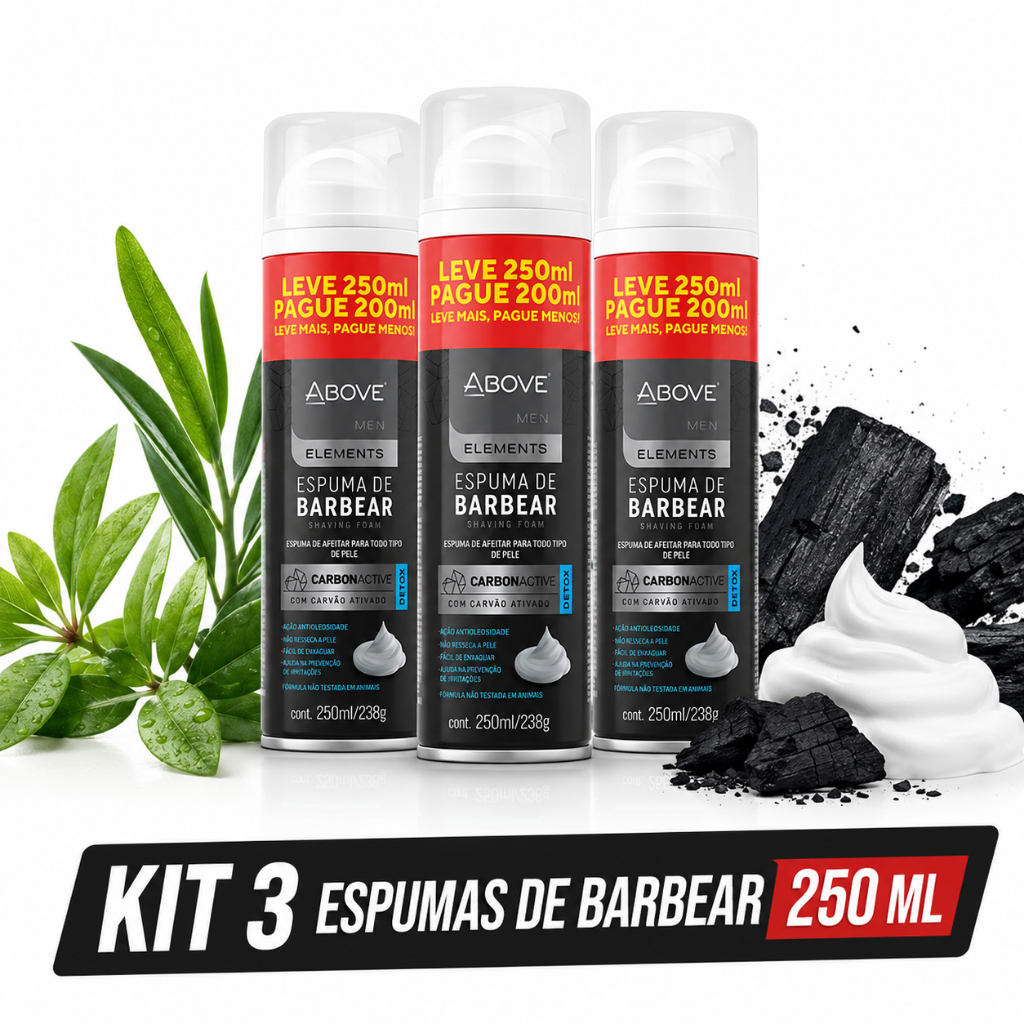 Kit 3 Espumas de Barbear Above Men Carbon Active Carvão Ativado 250ml