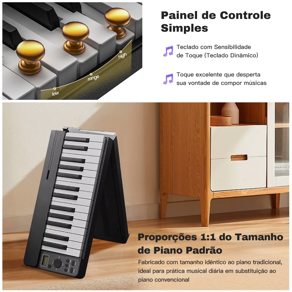 Teclado Musical Dobrável 61 Teclas Piano Digital Eletrônico Portátil Suporte Partitura Estudo Iniciante — imagem 2 de 2