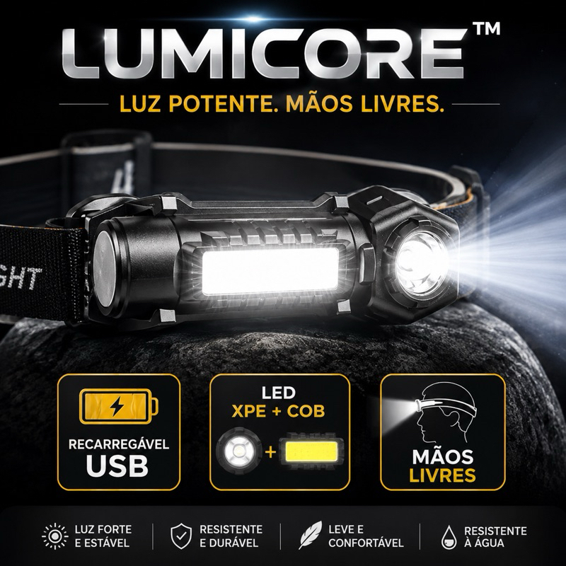 Lanterna de Cabeça LED Recarregável USB XPE + COB Luz Forte Mãos Livres Camping Pesca Trabalho.