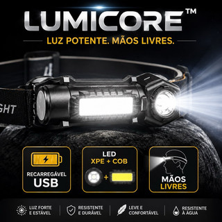 Lanterna de Cabeça LED Recarregável USB XPE + COB Luz Forte Mãos Livres Camping Pesca Trabalho.