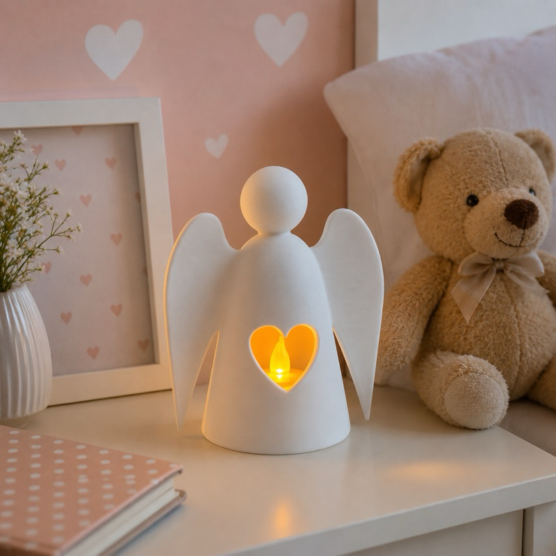 Anjinho Decorativo Porta Vela LED Impressão 3D Enfeite Religioso Cantinho da Oração Decoração Católica Presente