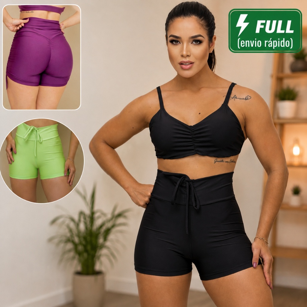 Short Levanta Bumbum Com Cordinha Bermuda Fitness Short Academia Feminino Corrida Caminhada Treino Suplex Linha Premium