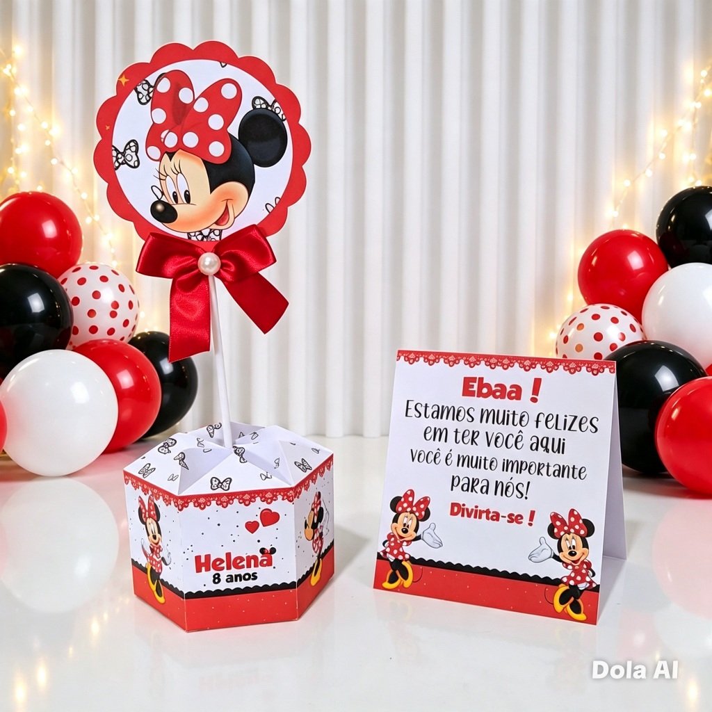 Centro de mesa Minnie | Arranjo de mesa Plaquinh | Lembrancinha | Festa Infantil | Personalizado