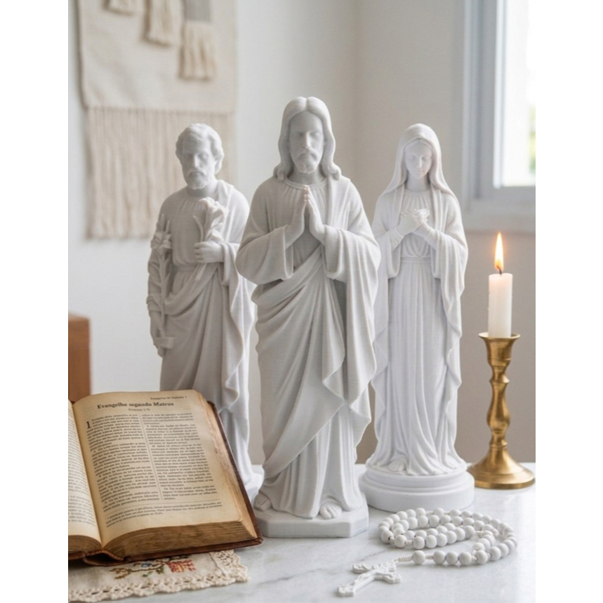 Kit Sagrada Família Jesus Maria e José 15 cm Imagens Católicas para Altar Oratório Decoração Religiosa Presente