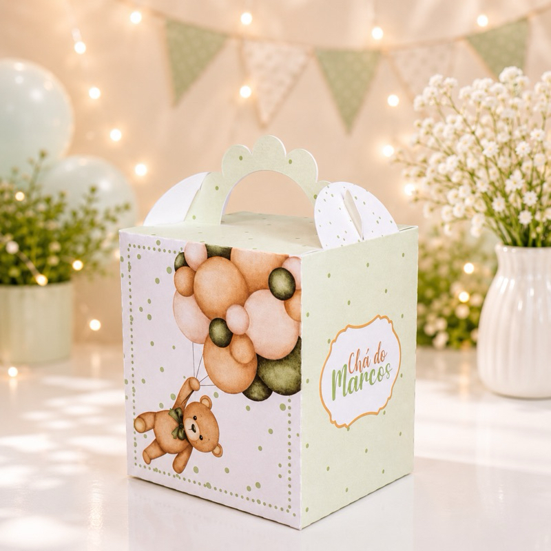 Caixa Lanchinho Personalizada | Chá de bebe | Lembrancinha Ursinho verde