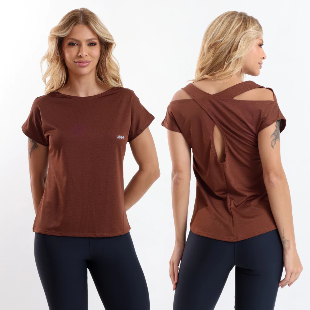 Camiseta Feminina Dry Fit Costas Cruzadas Abertura Academia Blusa Poliamida Estilosa Treino Caminhada Corrida Musculação — imagem 1