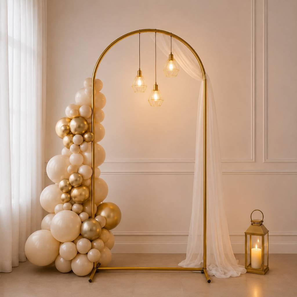 Arco Redondo Dourado 2x1m para Decoração de Festas, Casamento, Aniversário e Painel de Balões | Estrutura de Ferro