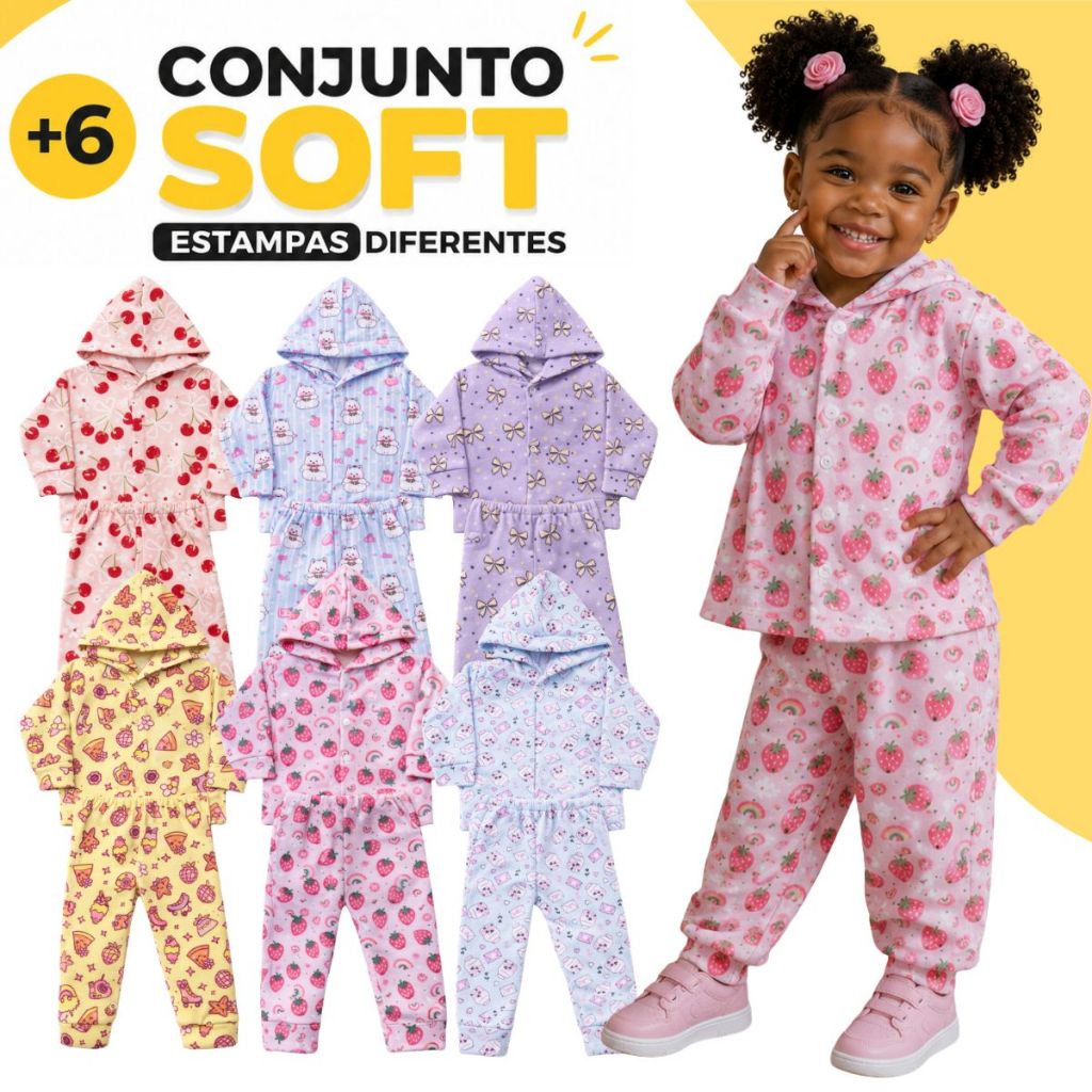 Conjunto Soft Infantil Inverno Com Capuz Frio Roupa Menina Agasalho Peluciado Feminino Quentinho P ao 3