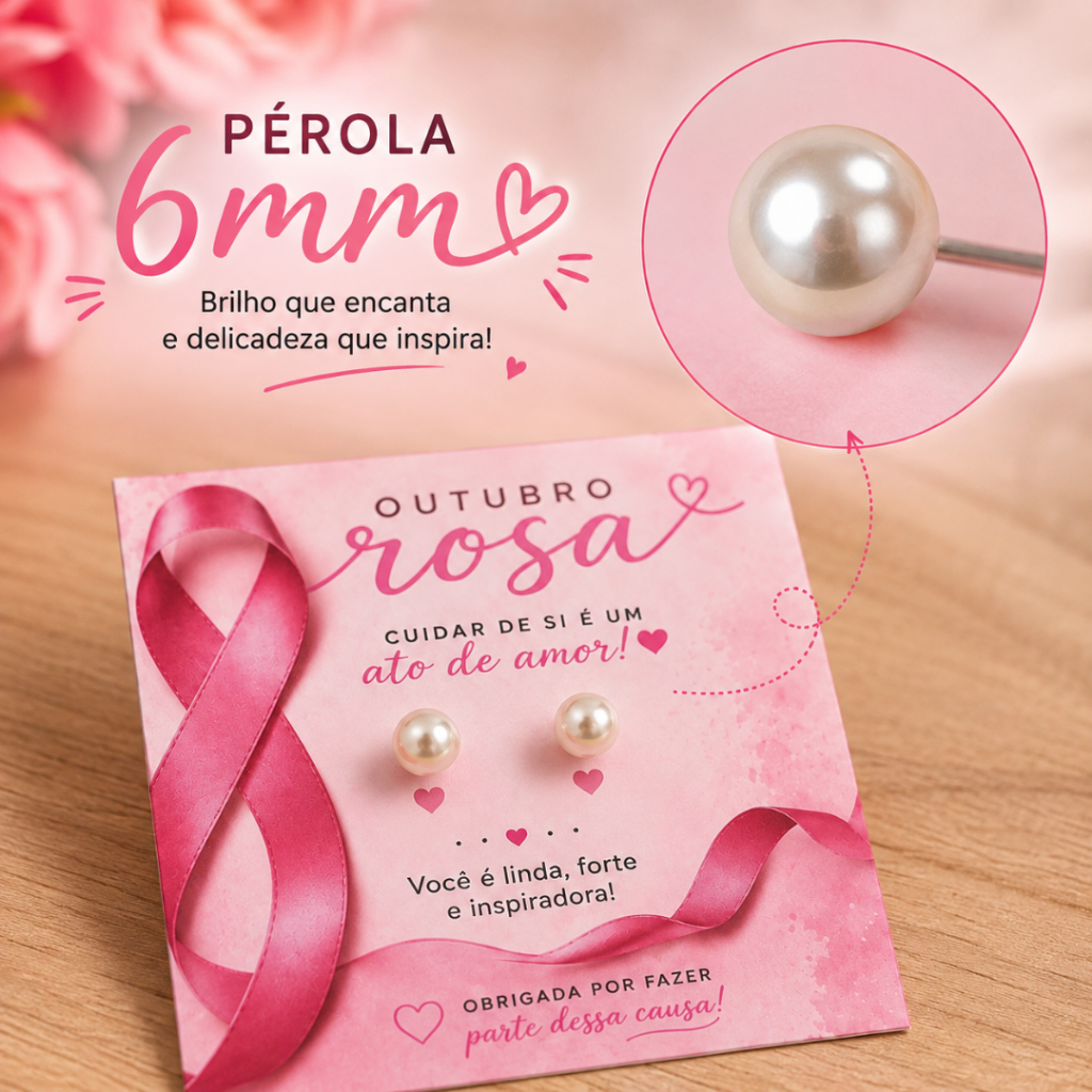 Lembrancinha Outubro Rosa com Brinco Pérola | Tag 5x5 — imagem 2 de 2