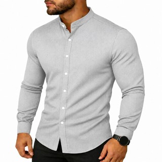 Camisa Slim Blusa Social Masculina Manga Longa Gola Padre - Camisa de Botão Camisa de Gola