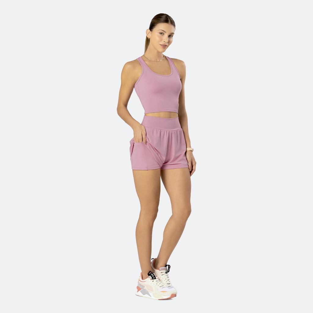 Conjunto Esportivo Fitness Feminino Poliamida Top E Shorts Duplo Com Bolso Selene
