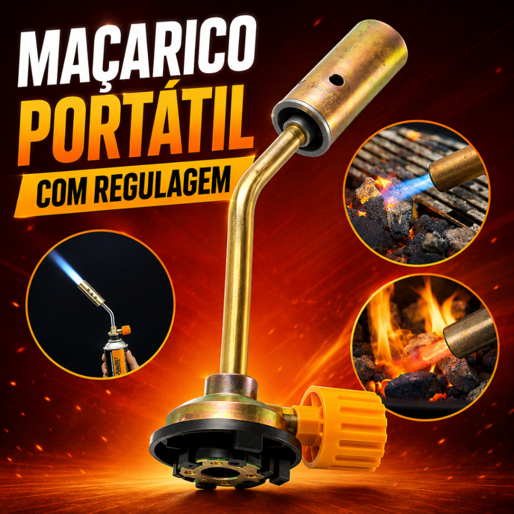 Maçarico Portátil a Gás Butano Bico Grosso Regulável Multiuso Culinária Artesanato Churrasco