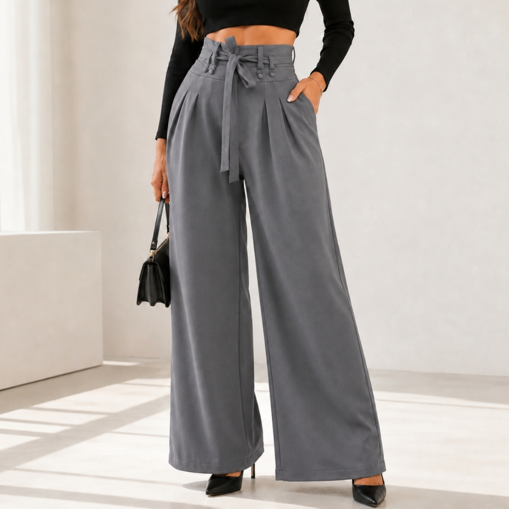 Calça Alfaiataria Feminina Wide Leg Cintura Alta Cinta Social Casual Elegante
