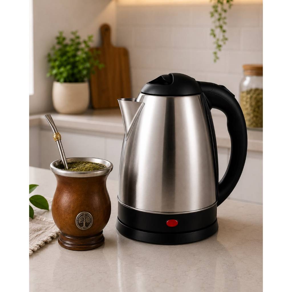Chaleira Café Chá Chimarrão Eletrica 1.8L 127v Jarra Bule Inox Ferve Agua Com Base Giratoria