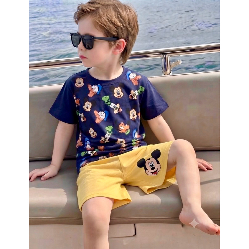 Conjunto Infantil Menino Verão com Personagem Desenho | Camiseta e Bermuda Moletom Estampado