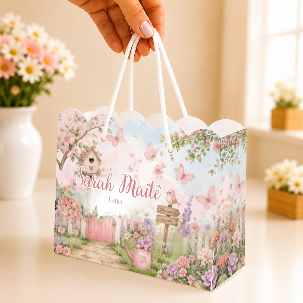 KIT Sacolinha personalizada jardim encantado - sacola personalizada para festa - lembrancinha de aniversário