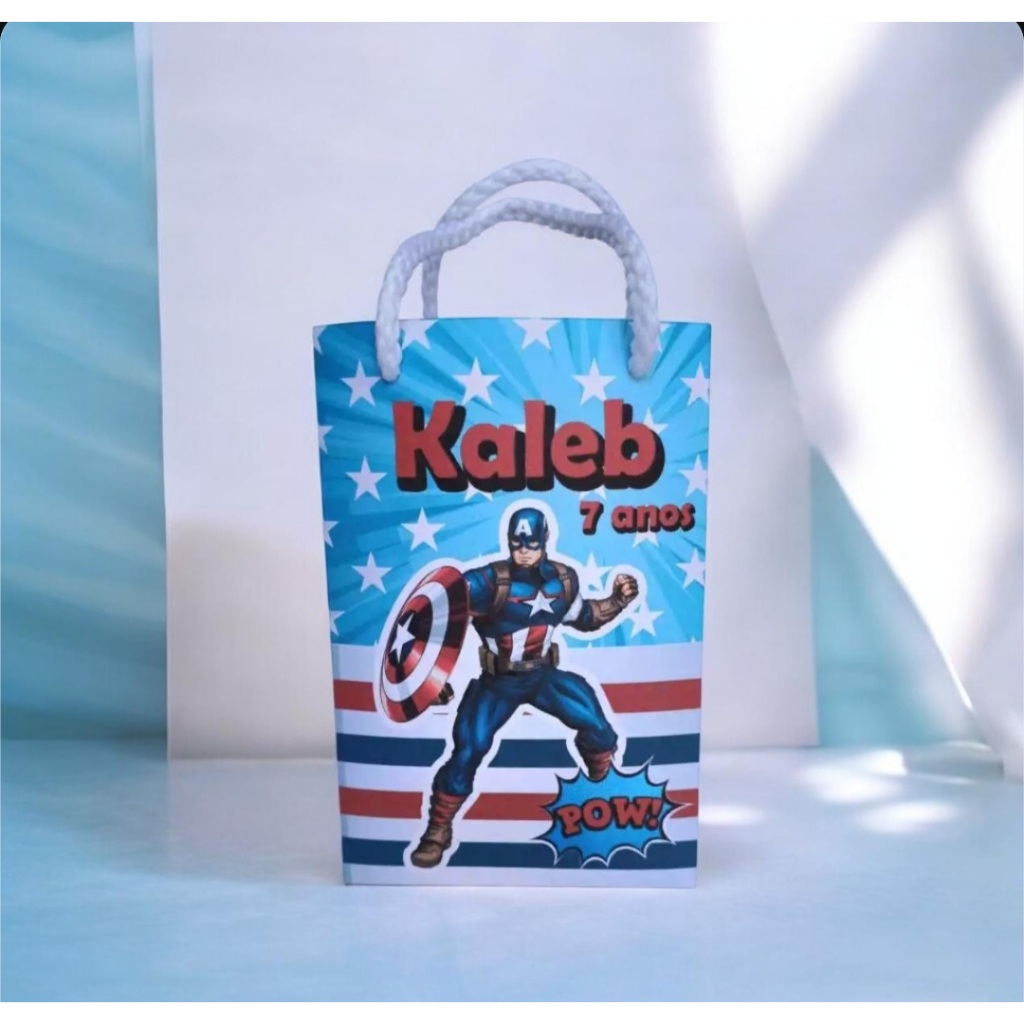 Sacolinha Personalizada com nome e idade 13x20 Capitão América Vingadores Aniversário Festa Lembrancinha Personalizada