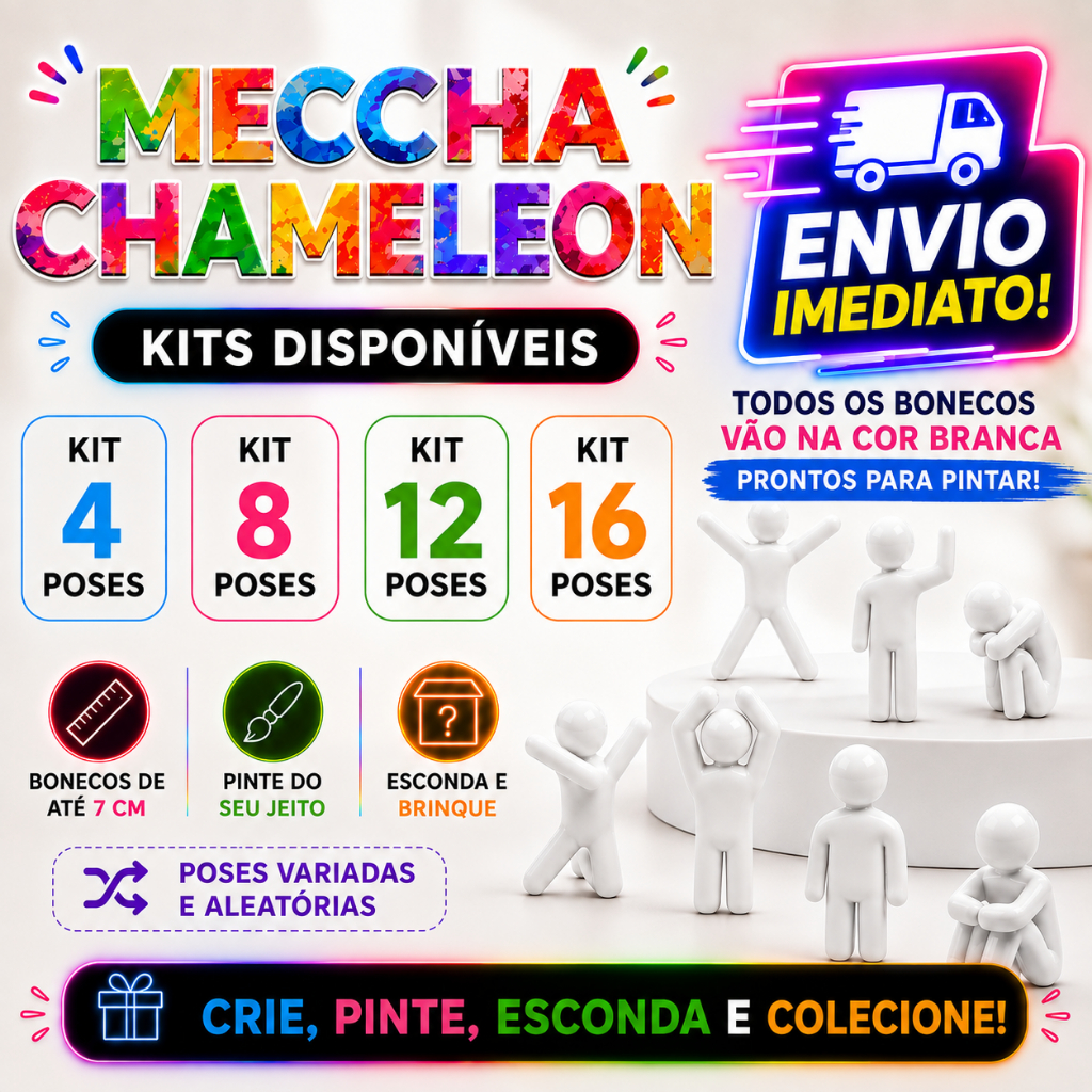 Kit MECCHA CHAMELEON Diversas Poses para Pintar Camuflar Antiestresse e Decoração