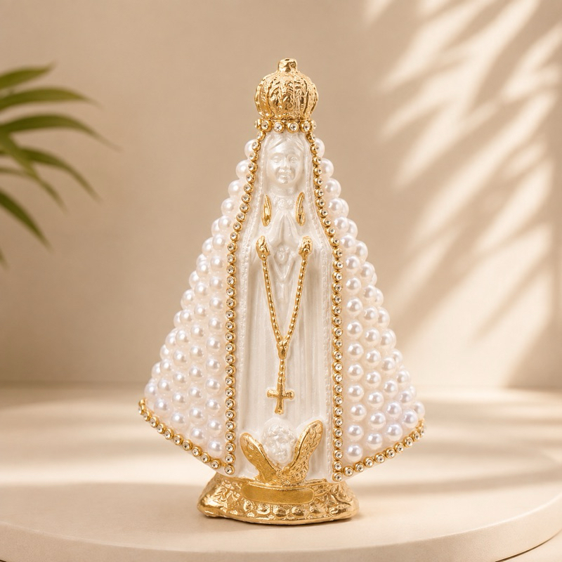 Imagem Nossa Senhora Aparecida Italiana Mini 13cm com Pérolas Decorativa