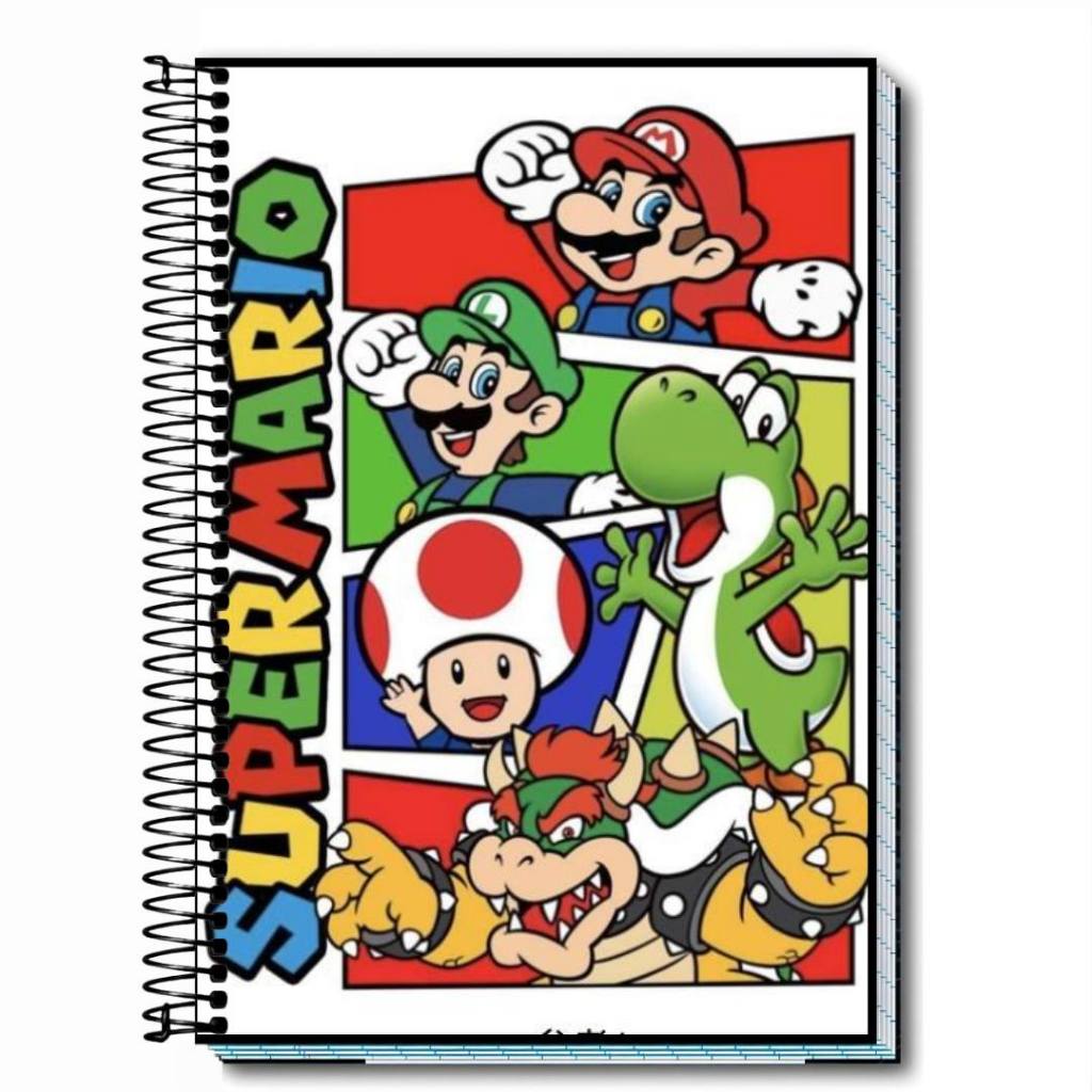 Caderno Escolar Universitário super mario Capa Dura Personalizado , capa dura com espiral , 01 a 20 Matérias , capa 2026