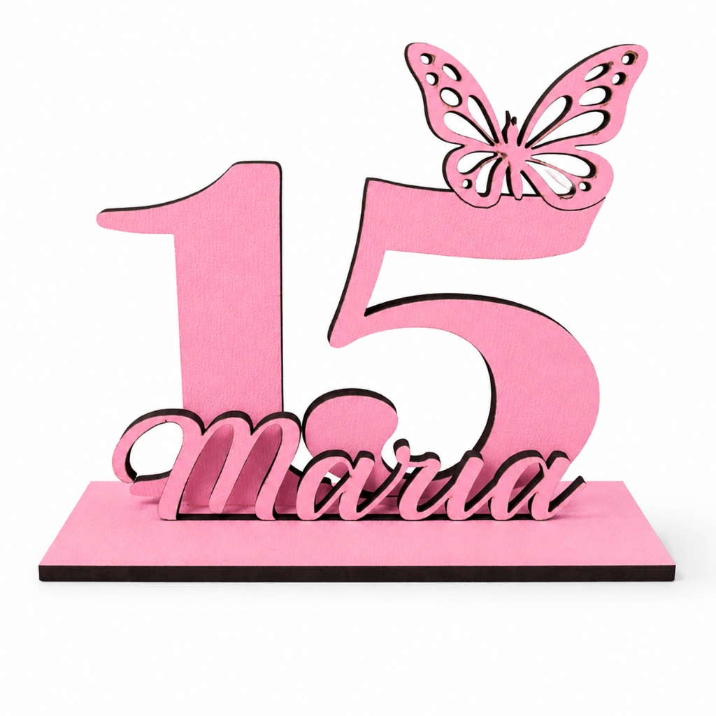 Kit Centro De Mesa Lembrancinha Festa Aniversário Borboleta personalizado Com Idade MDF Rosa e Lilás