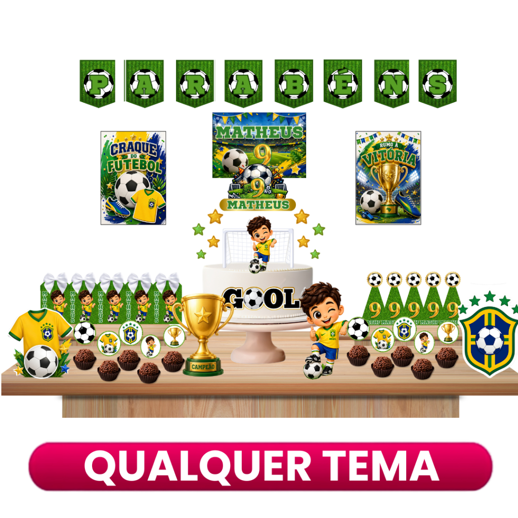 Kit Festa Futebol Personalizado Só um bolinho Decoração Infantil Mesversário Aniversário