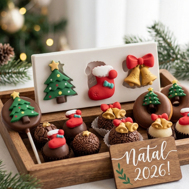 Molde de Silicone Natal Encantado - 1093 Confeitaria Pasta Americana Artesanato