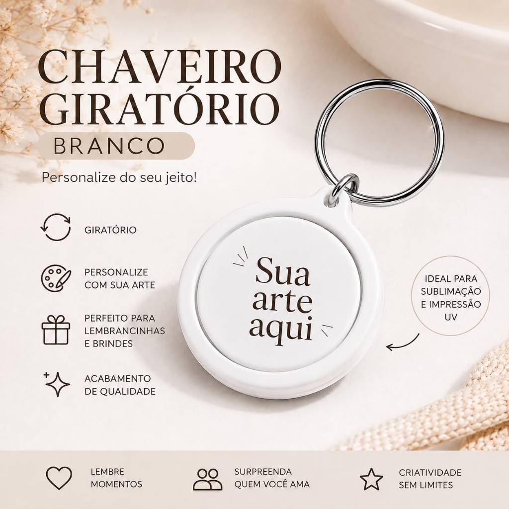 Chaveiro Giratório Personalizado Foto Nome Logo | Lembrancinha Casamento Aniversário Brinde