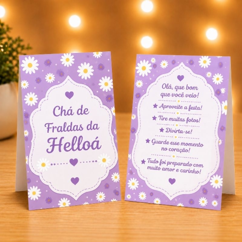 Kit Plaquinha de Agradecimento Margaridas Lilás - Centro de Mesa - Personalizado - Lembrancinha - Aniversário- Decoração