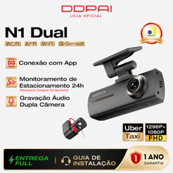 Câmera Veicular DDPAI N1 Dual 1296P+1080P Uber WiFi App Supercapacitor Visão Noturna Gravação em Loops
