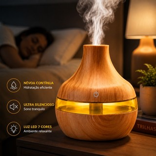 Umidificador De Ar E Aromatizador Silencioso Com Luz Led De 7 Cores Design Multifuncional