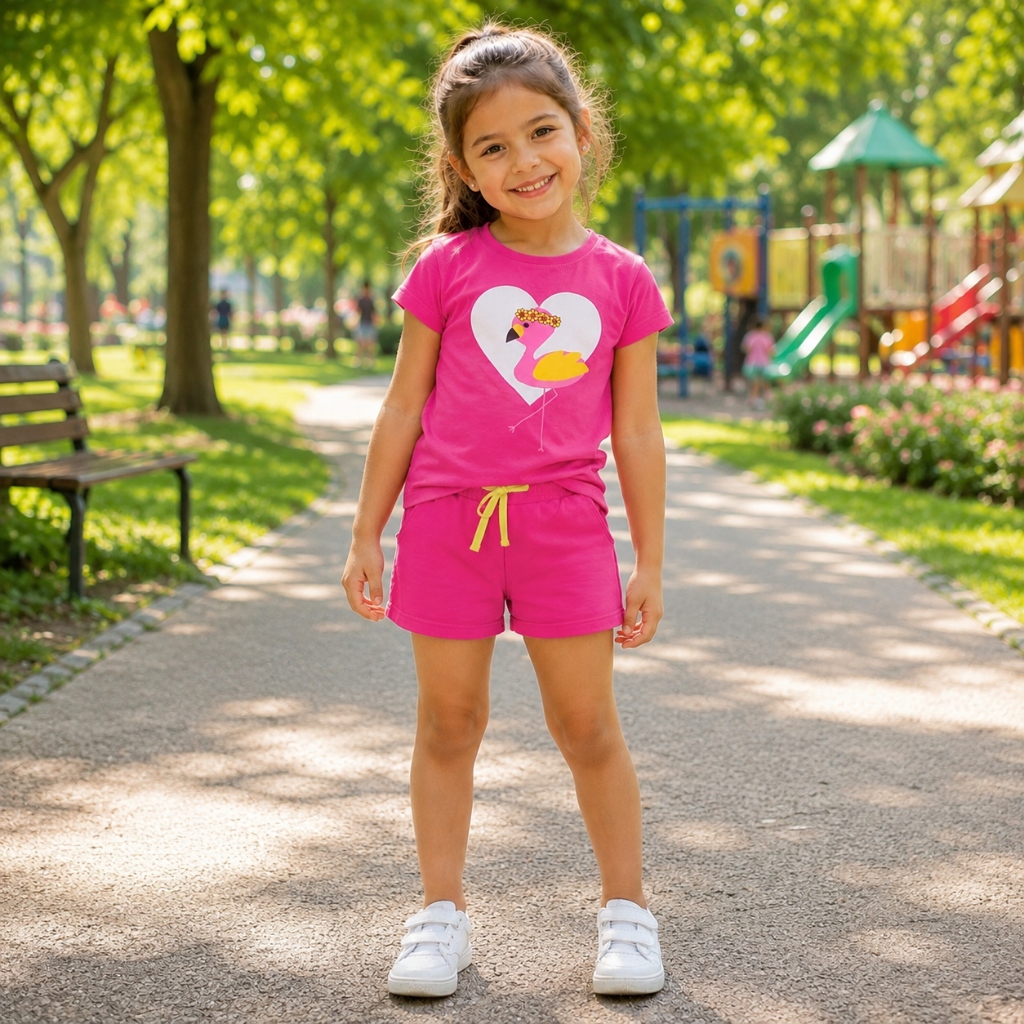 Conjunto Feminino Blusa Short Rosa Infantil Confortavel Casual Verao Leve Algodao Menina 5 6 Anos