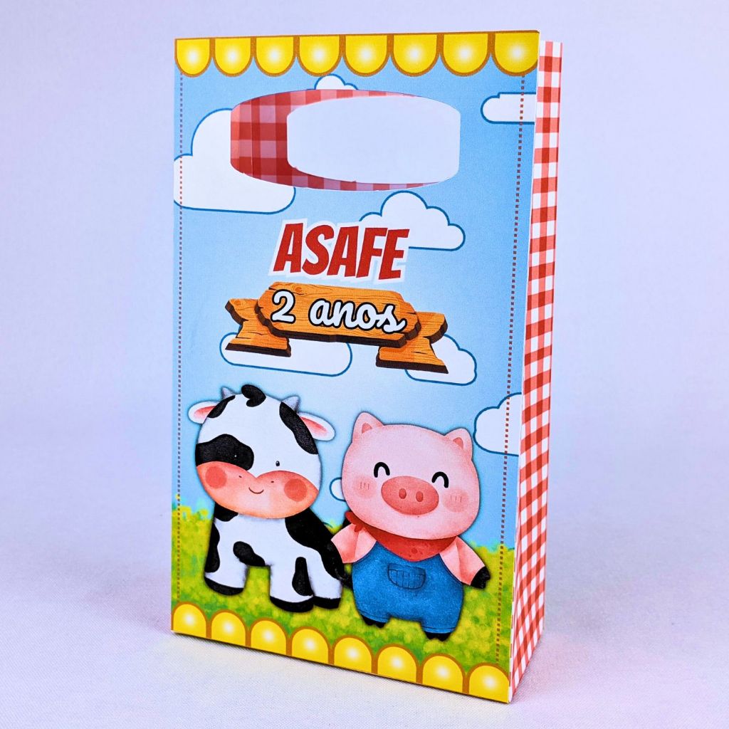 Kit 10 a 50 Sacolinhas Fazendinha Vermelha Personalizada Surpresa Com Alça Lembrancinhas Festinha Aniversario