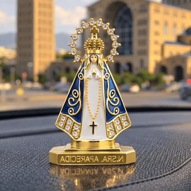 Kit 1 a 3 Santinhas de Carro Imagem Nossa Senhora Aparecida com Coroa Dourada para Carro