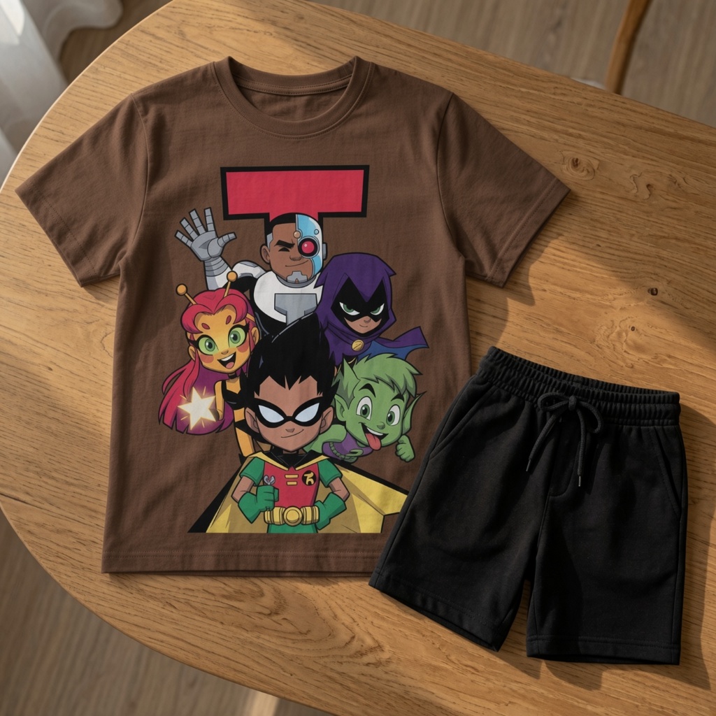 Conjunto Moletinho Short e Camiseta Titans Infantil Masculino Crianças Estilosas