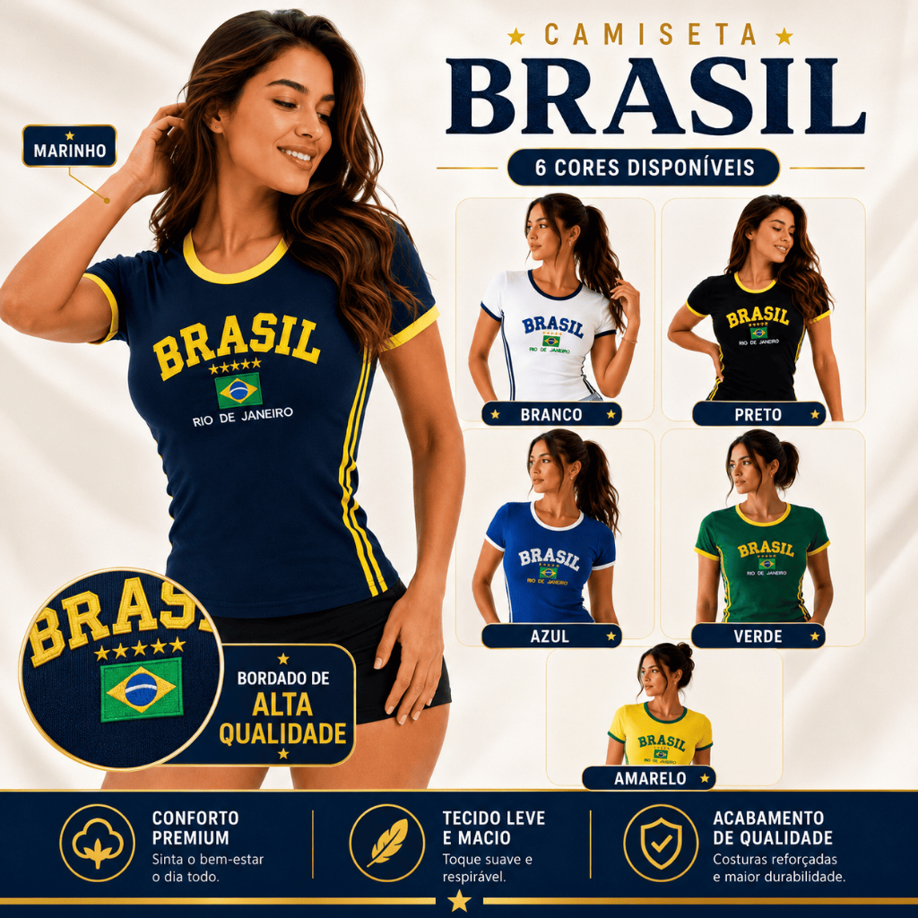 Camisa Do Brasil BabyLook Longa ribana retrô y2k Rio de janeiro