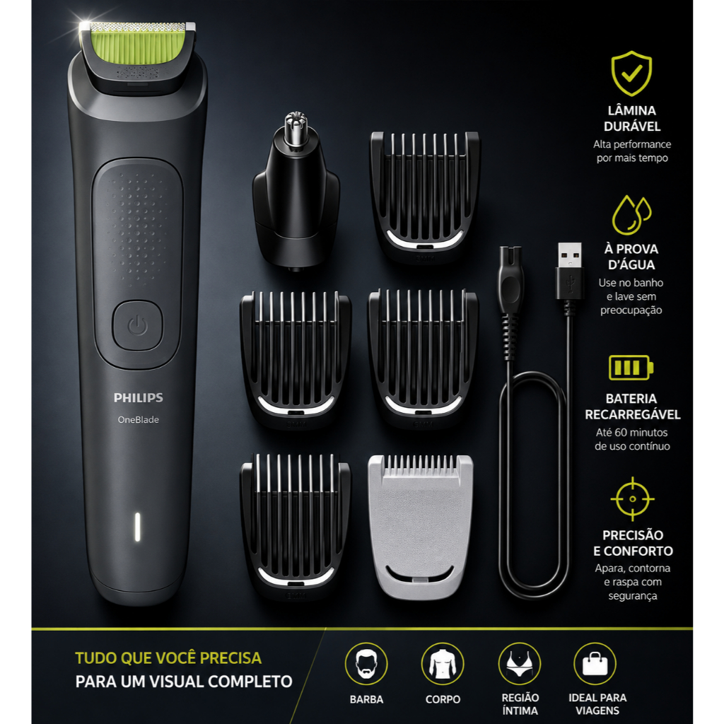 Philips Multigroom 8 em 1 Aparador de Pelos · Barba, Cabelo, Corpo e Acabamento