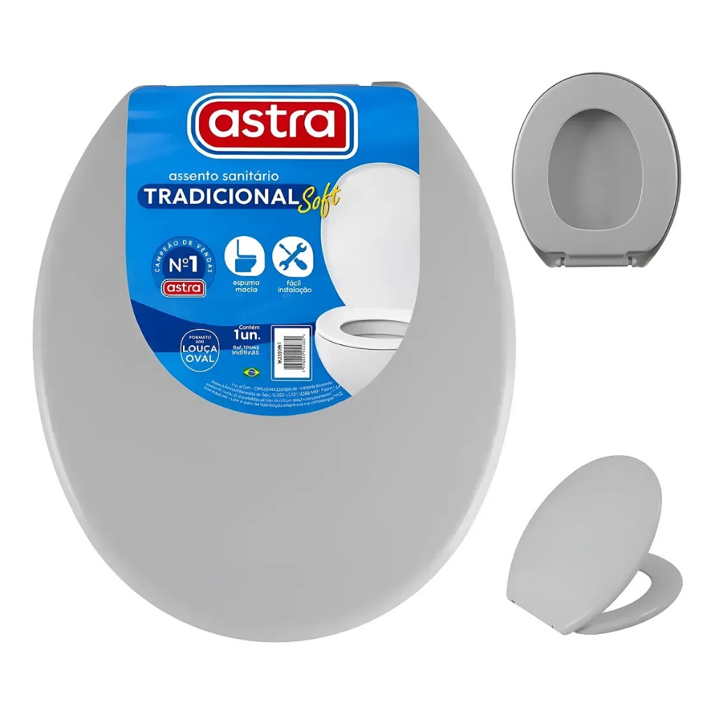 Assento Sanitário Astra Soft Oval Cinza Universal Premium